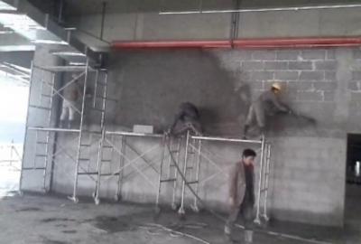 砂浆喷涂机在山东淄川工地喷涂现场